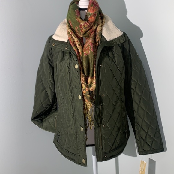 MICHAEL KORS Women's Quilted Jacket Size M. Olive Green Faux Fur Sherpa … - Picture 5 of 11
